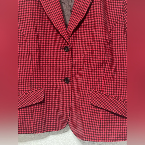 Women's Pendleton 100% Virgin Wool Red/Black Houndstooth Button-Up Blazer Sz 16 - Picture 6 of 7